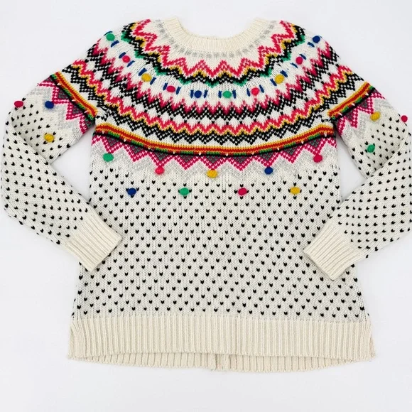 Talbot Carnival Fair Isle Pom Pom Button Back Woolen Sweater - Picture 4 of 11